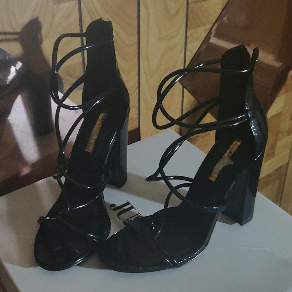 Black patent leather heels